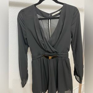 DO+BE Black Long-Sleeve Surplice Romper with Gold Accent